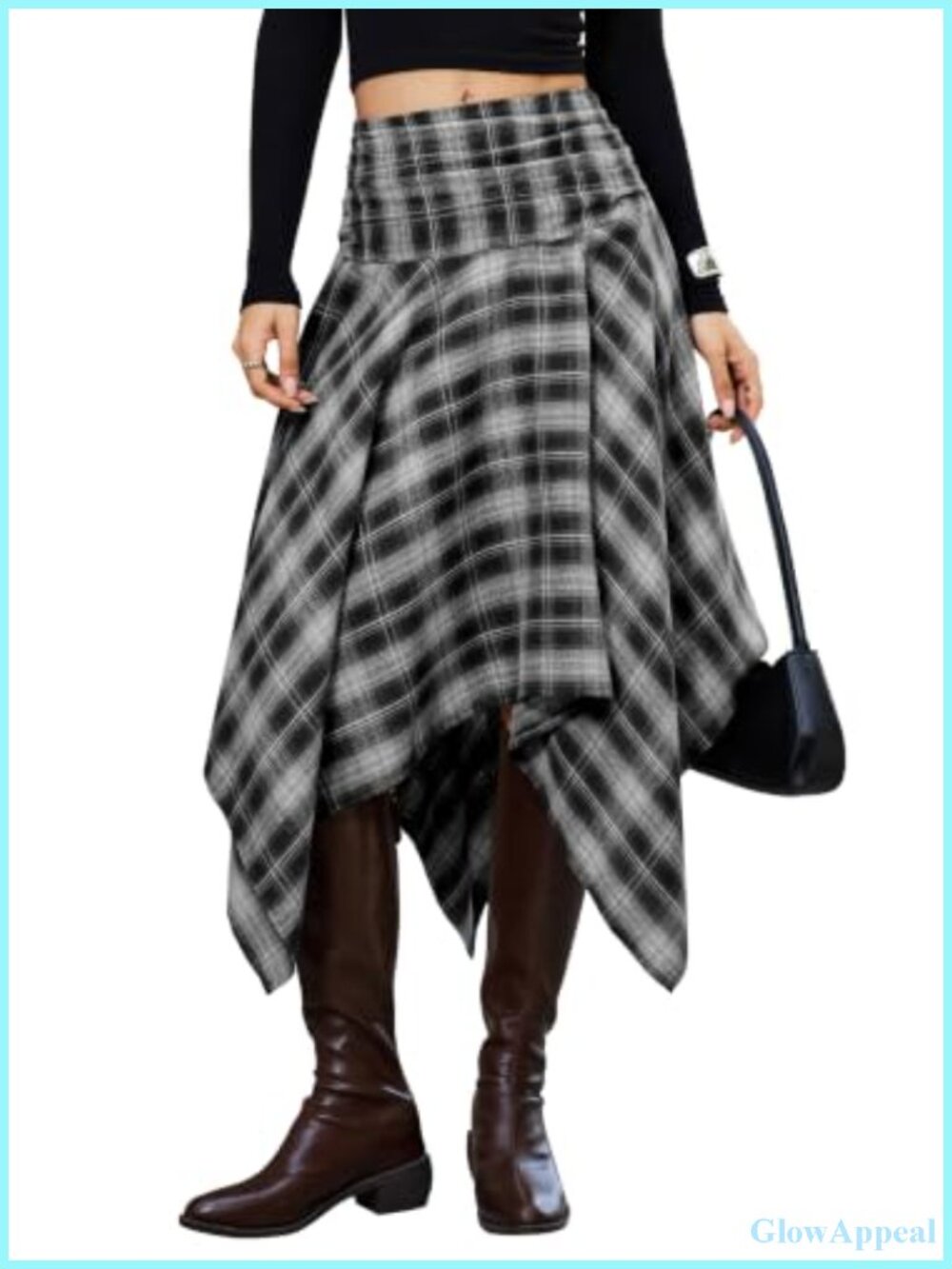 Women's Asymmetrical Plaid Midi Skirt Handkerchief Hem Y2K Style